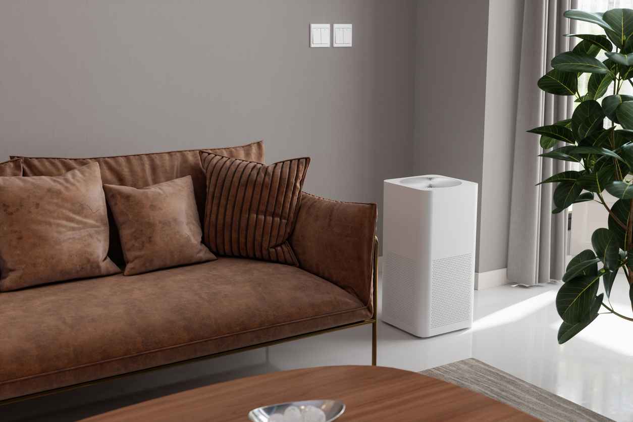 Air Purifier in living room for fresh air and improving indoor air quality