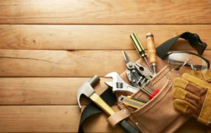 tool belt on a wood backdrop
